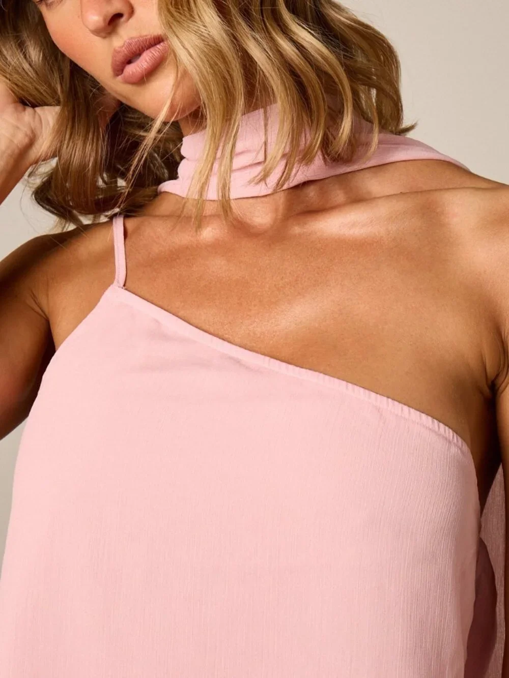 Pink Casual Women's Tie Dye Asymmetric Cloak Sleeve Long Chiffon Top